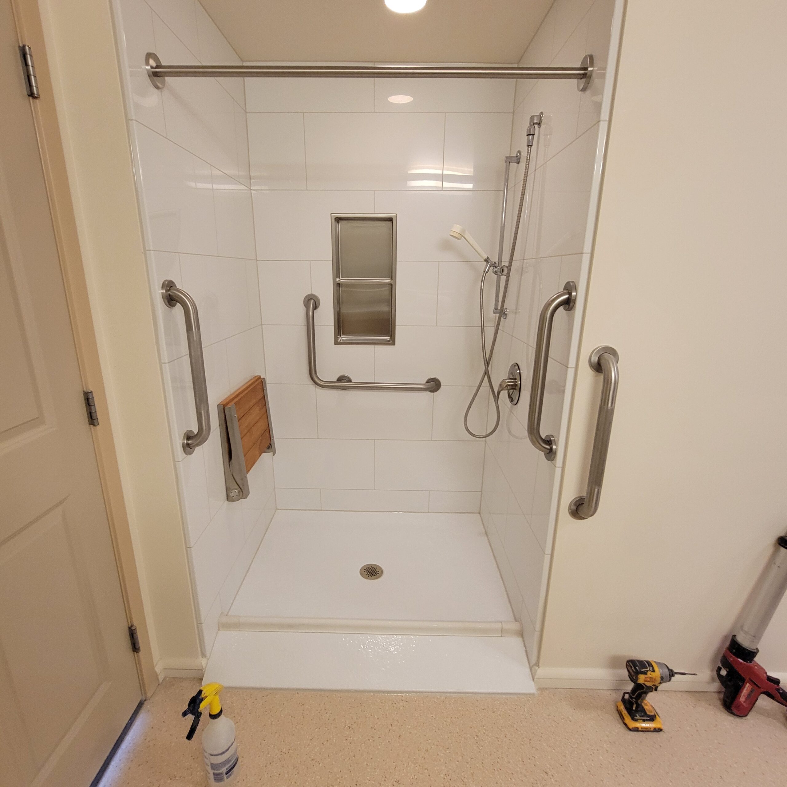 Beautiful white walk-in shower in King County bathroom